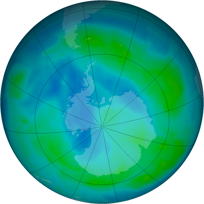Antarctic ozone map for 20 February 2012